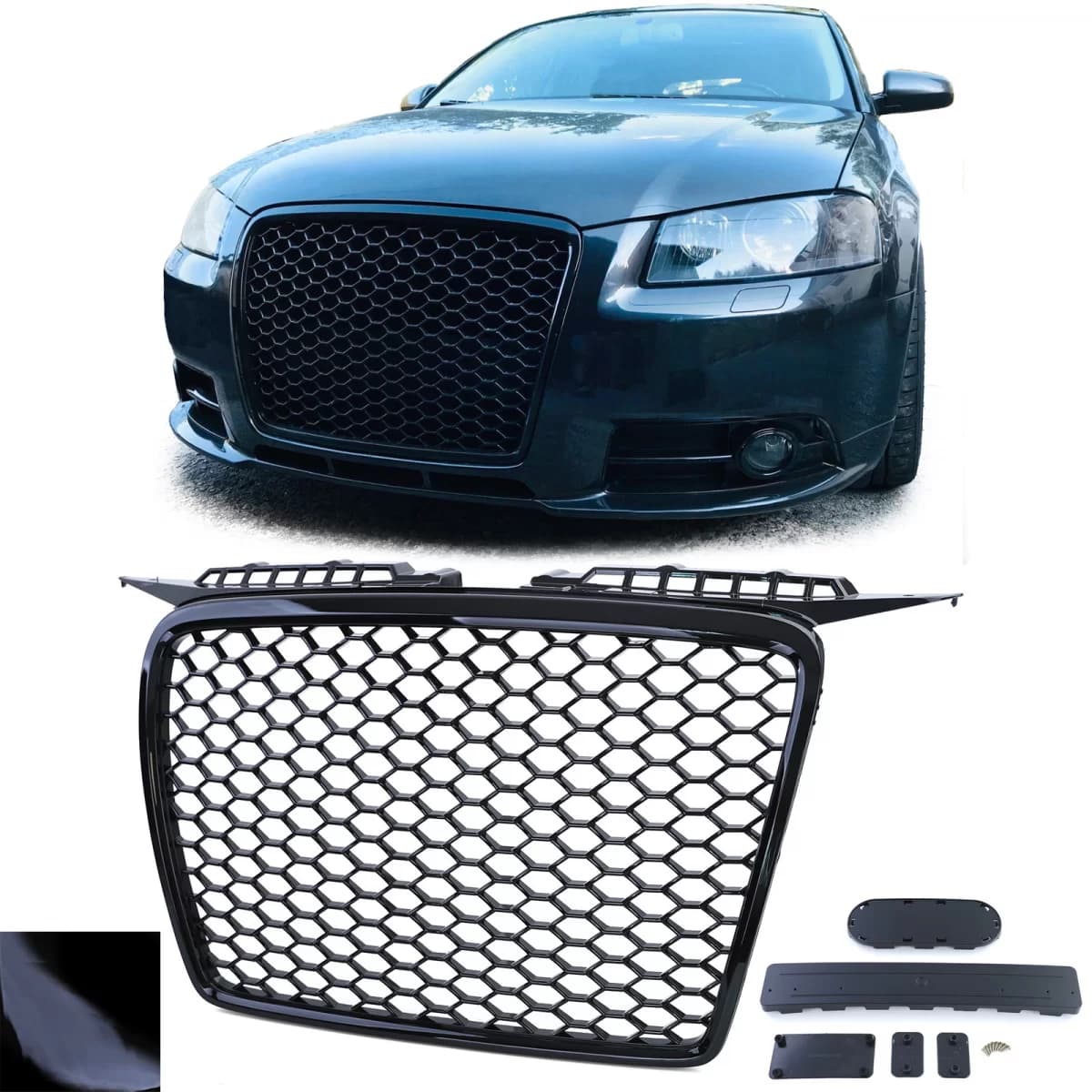 Honeycomb radiator grille without emblem gloss black suitable for Audi A3 8P 05-08