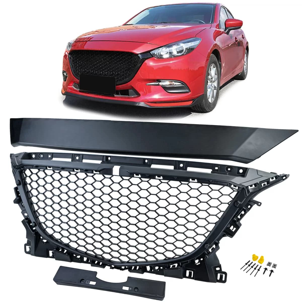 Sport grille without emblem in honeycomb design black for Mazda 3 BM 2013-2017
