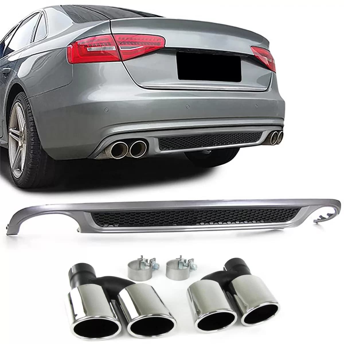 Sport rear diffuser with dual tailpipes on both sides for Audi A4 B8 07-11