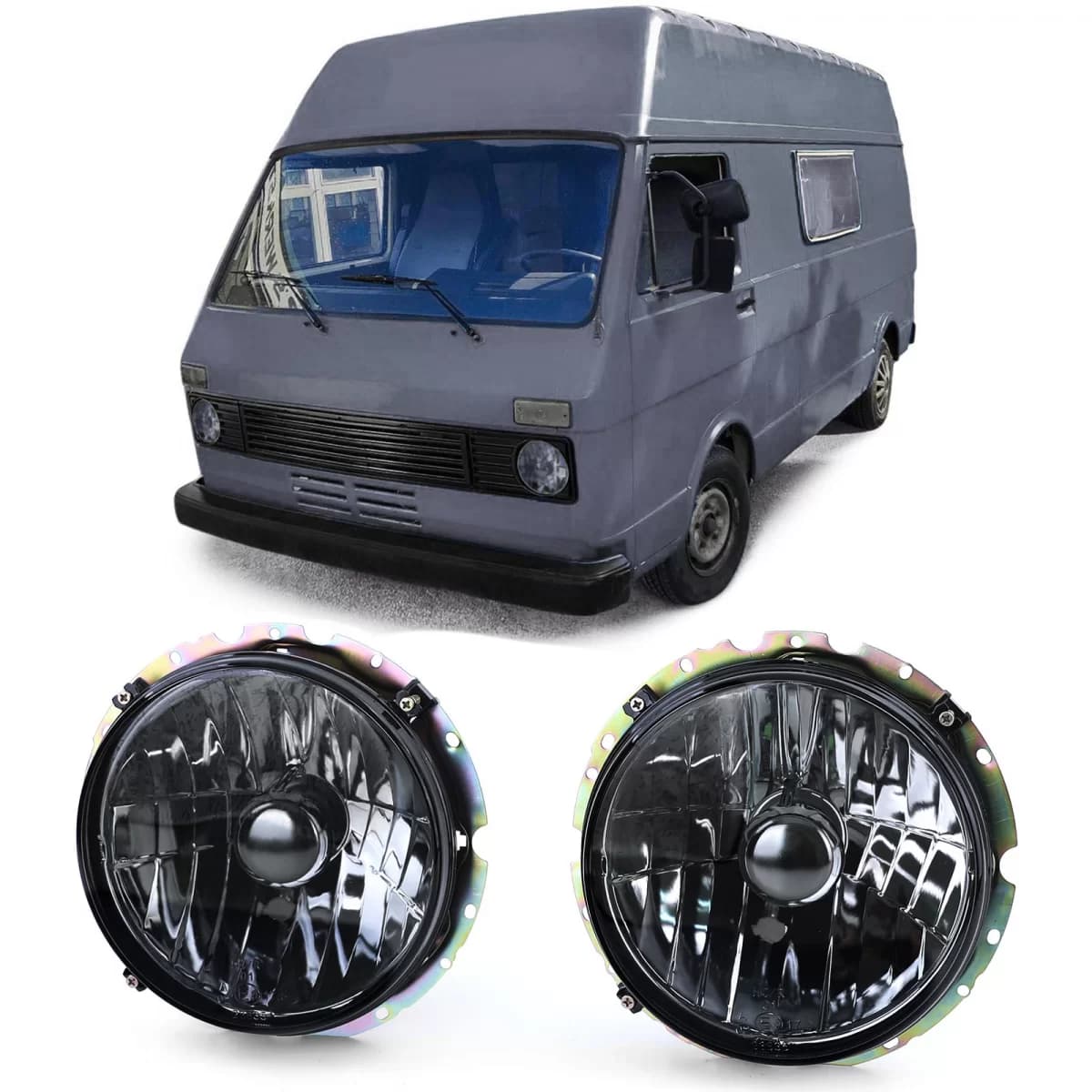 Clear glass headlights black smoke H4 pair for VW LT 28 35 40 45 75-85