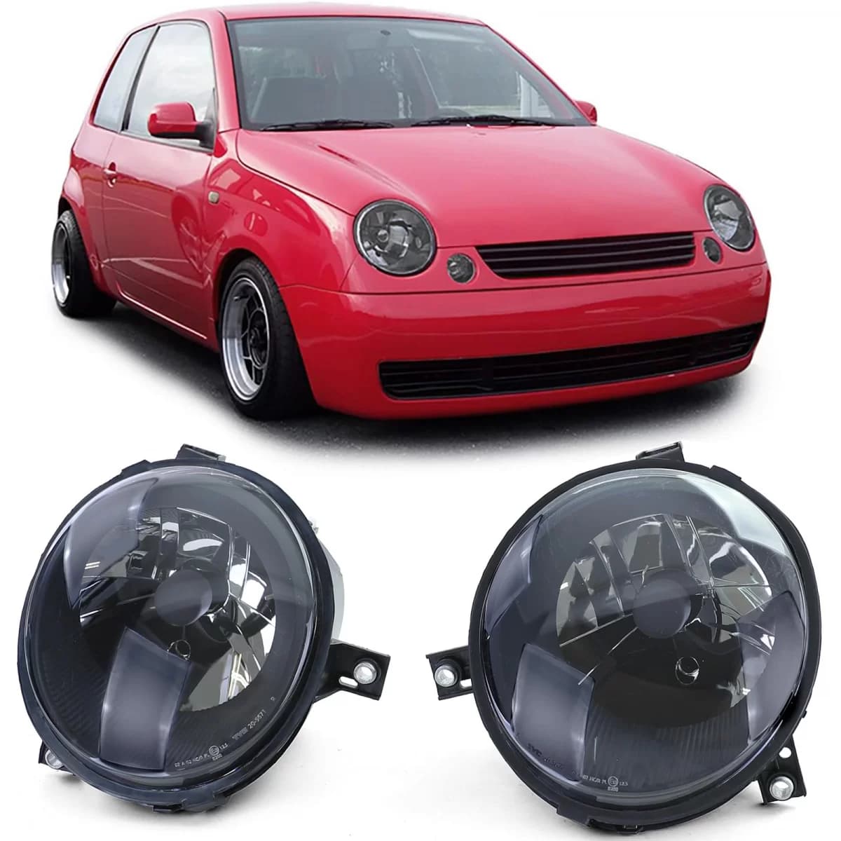 Clear glass headlights H4 black smoke pair for VW Lupo 98-05