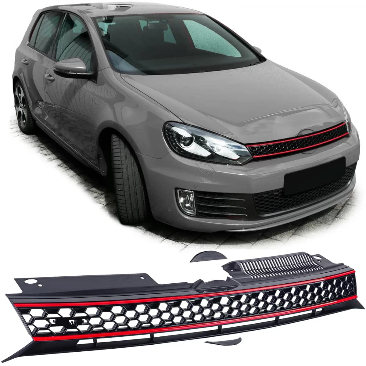 Sport grille without emblem black red suitable for VW Golf 6 including GTI 08-13