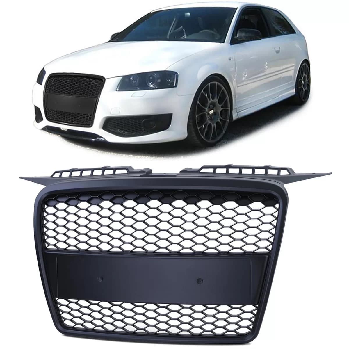 Sport honeycomb radiator grille without emblem black matte suitable for Audi A3 8P 05-08
