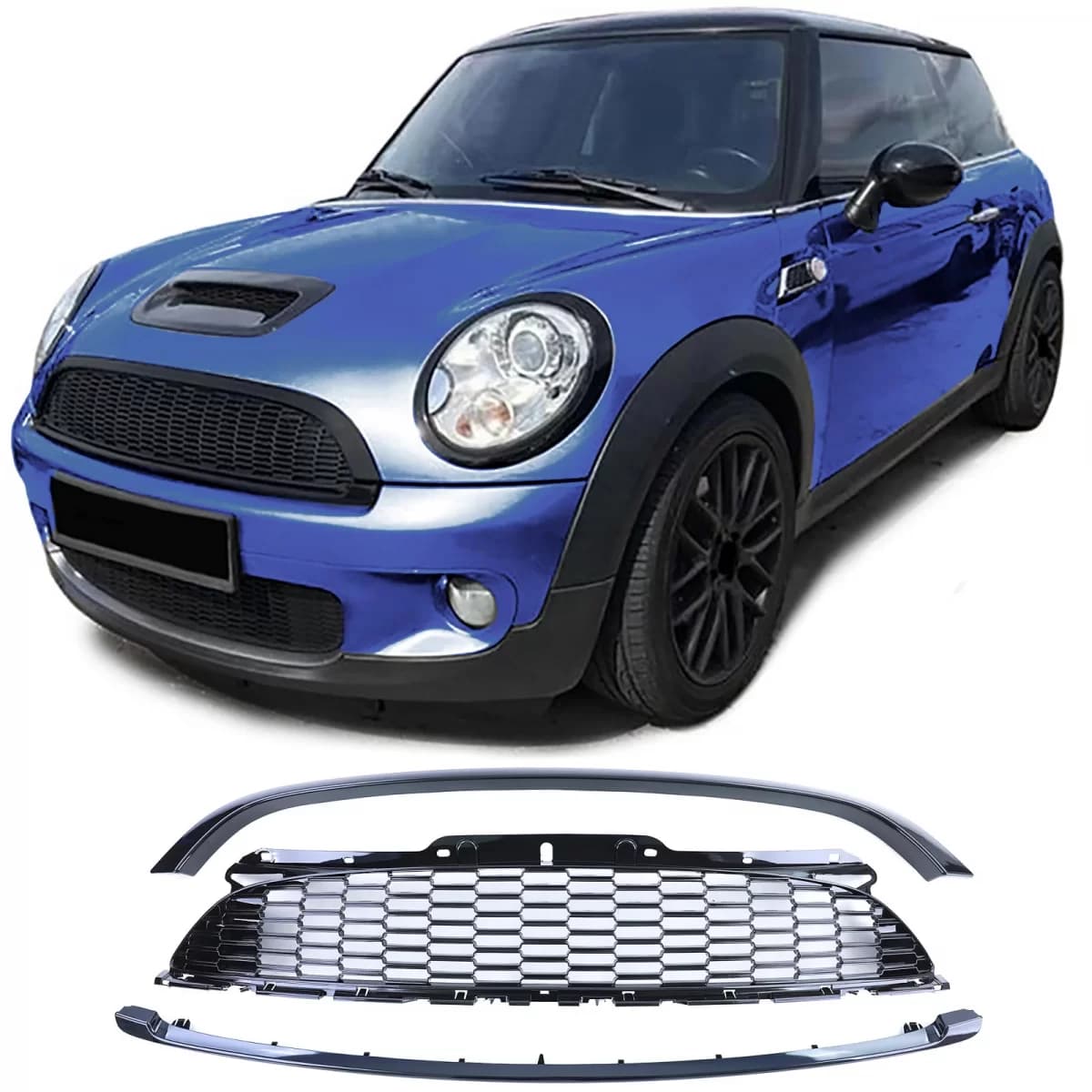 Radiator grille set 3-piece glossy black for Mini One Cooper JCW R56 R57 R58 R59