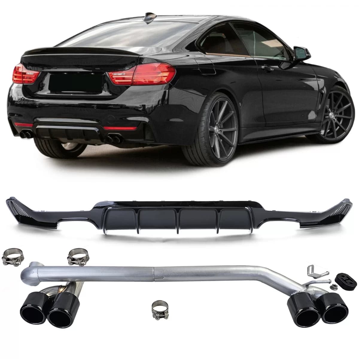 Rear diffuser gloss + tailpipe sport look fits for BMW F32 F33 F36 425 428 430