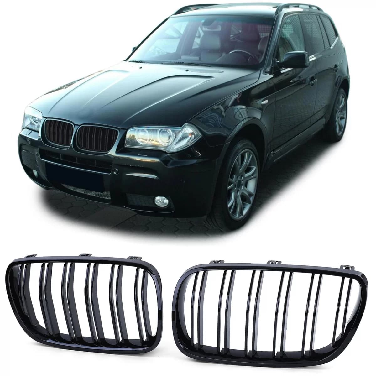 Sport double slat performance glossy kidney grille fits BMW X3 E83 06-11