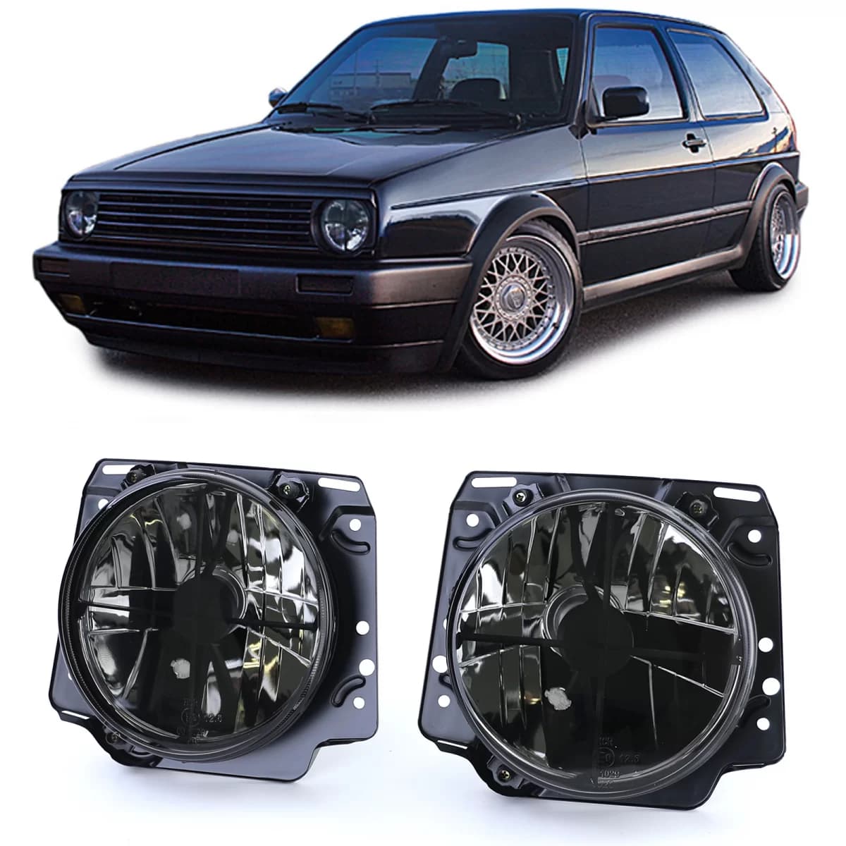 Clear glass headlights with black smoke crosshair for VW Golf 2 83-91