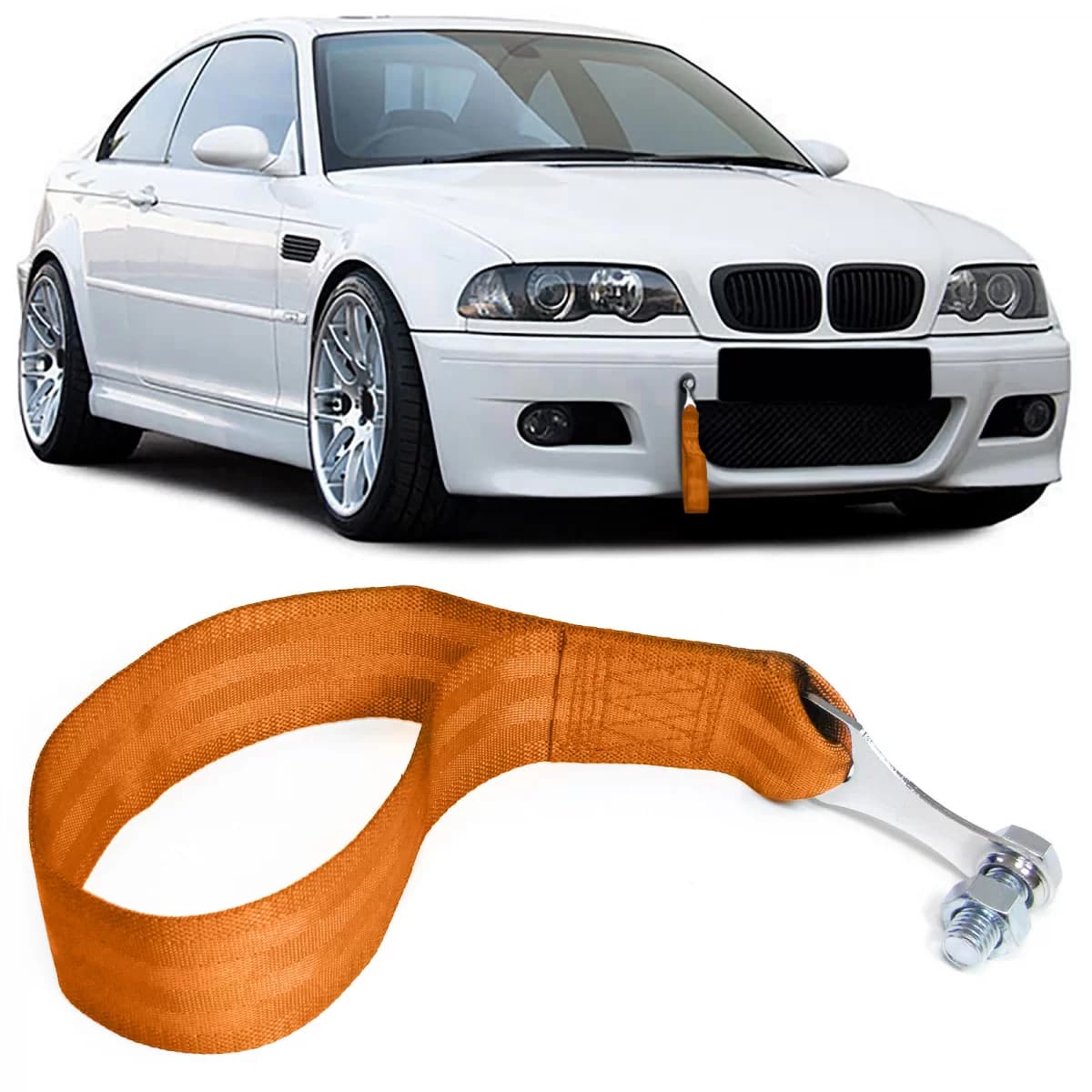 Tow hook motorsport tow strap made of fabric universal 26.5cm orange