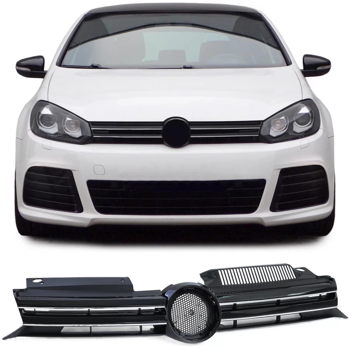 Sport Grille Radiator Grille Black Gloss with Chrome Strips for VW Golf 6 08-13