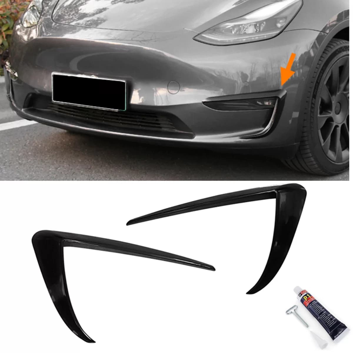 Spoiler surrounds fog lights black gloss fits for Tesla Model 3