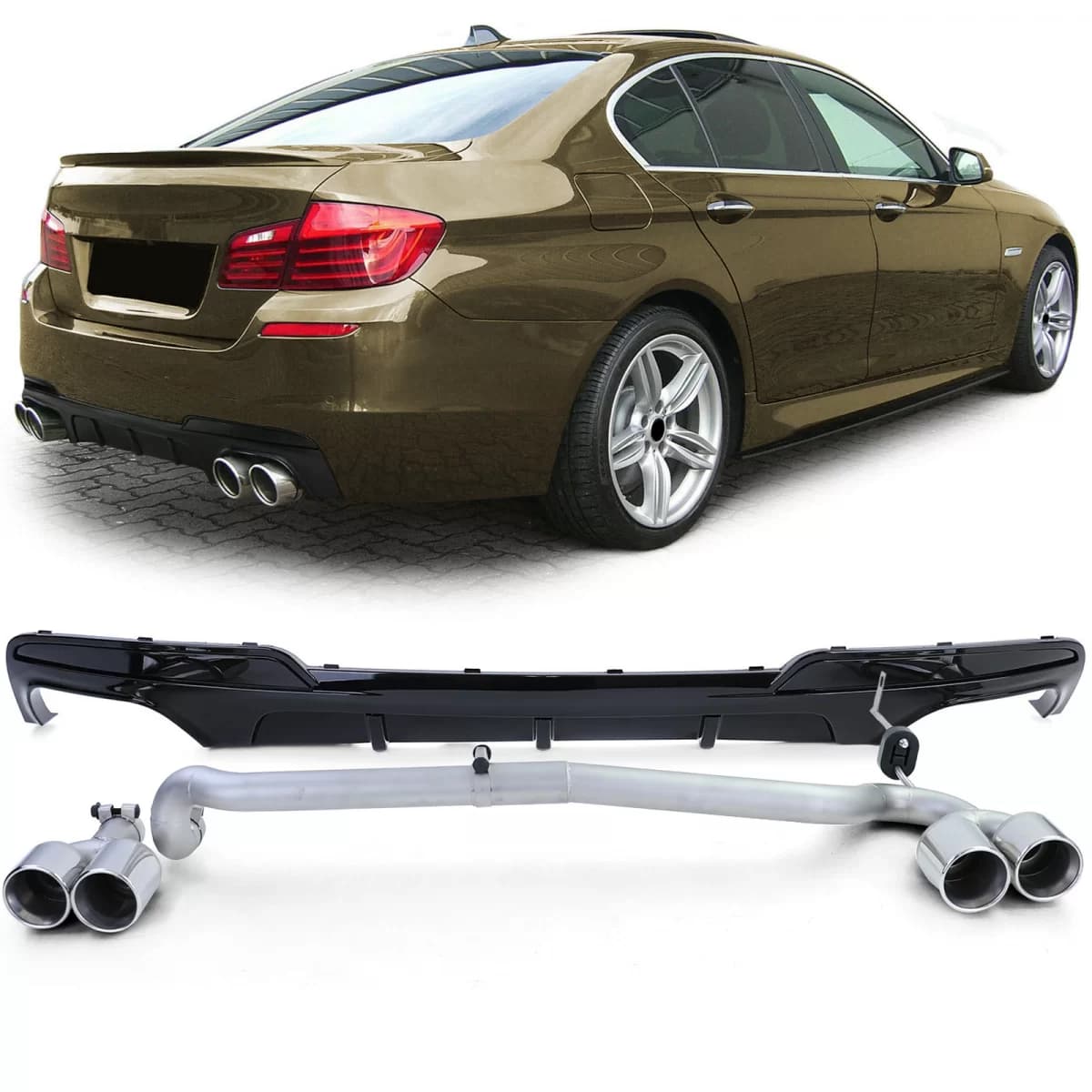 Rear diffuser gloss + duplex tailpipe conversion fits BMW F10 F11 520 525 528 530