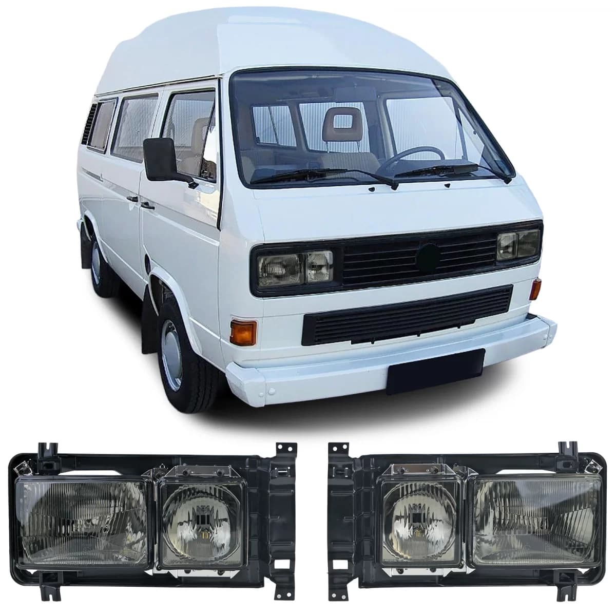 Rectangular Karat Headlights Double Headlights Black Smoke for VW Bus T3 80-92