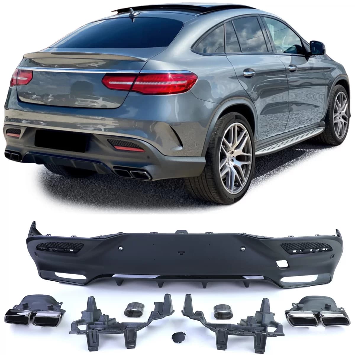 Sport rear diffuser + double black tailpipes for Mercedes GLE Coupe C292