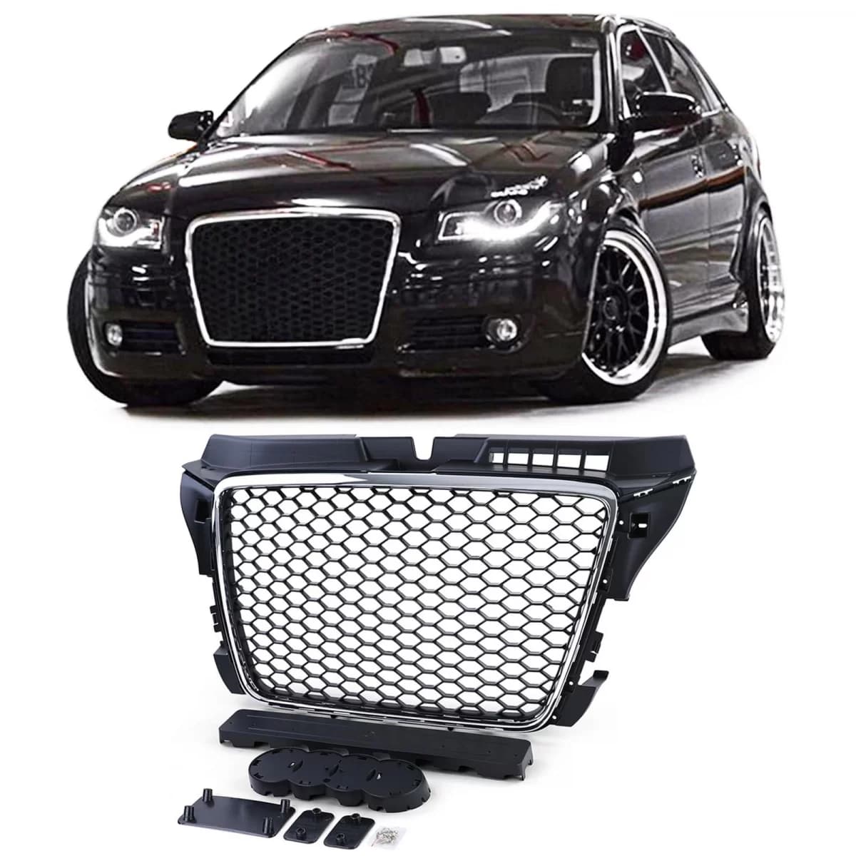 Honeycomb radiator grille without emblem black matte chrome for Audi A3 8P 08-13
