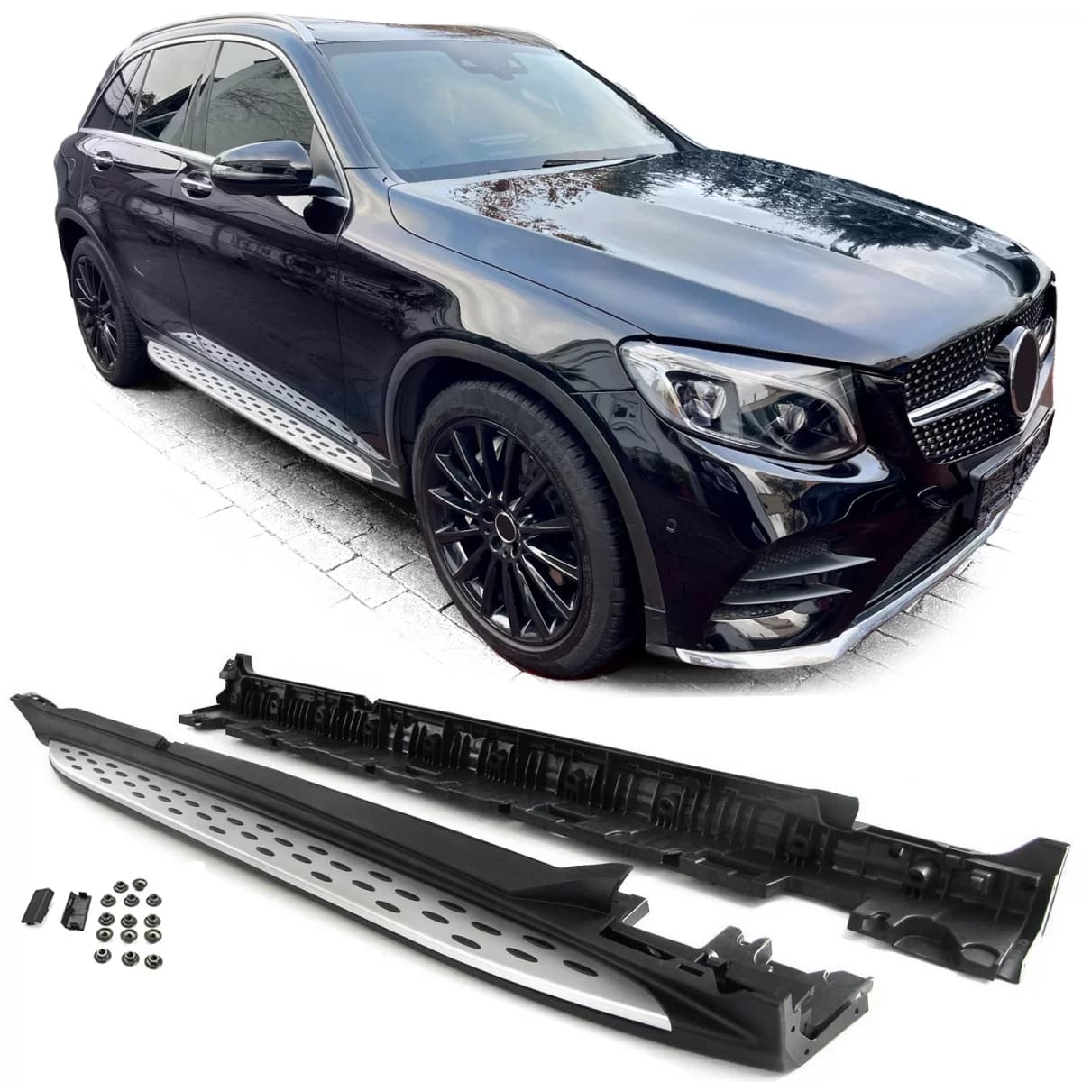 Aluminum running boards flank protection OE style with ABE !! for Mercedes GLC X253 15-22