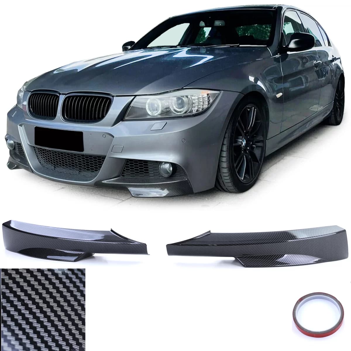 Front spoiler corner flaps splitter carbon look suitable for BMW 3 Series E90 E91 08-12