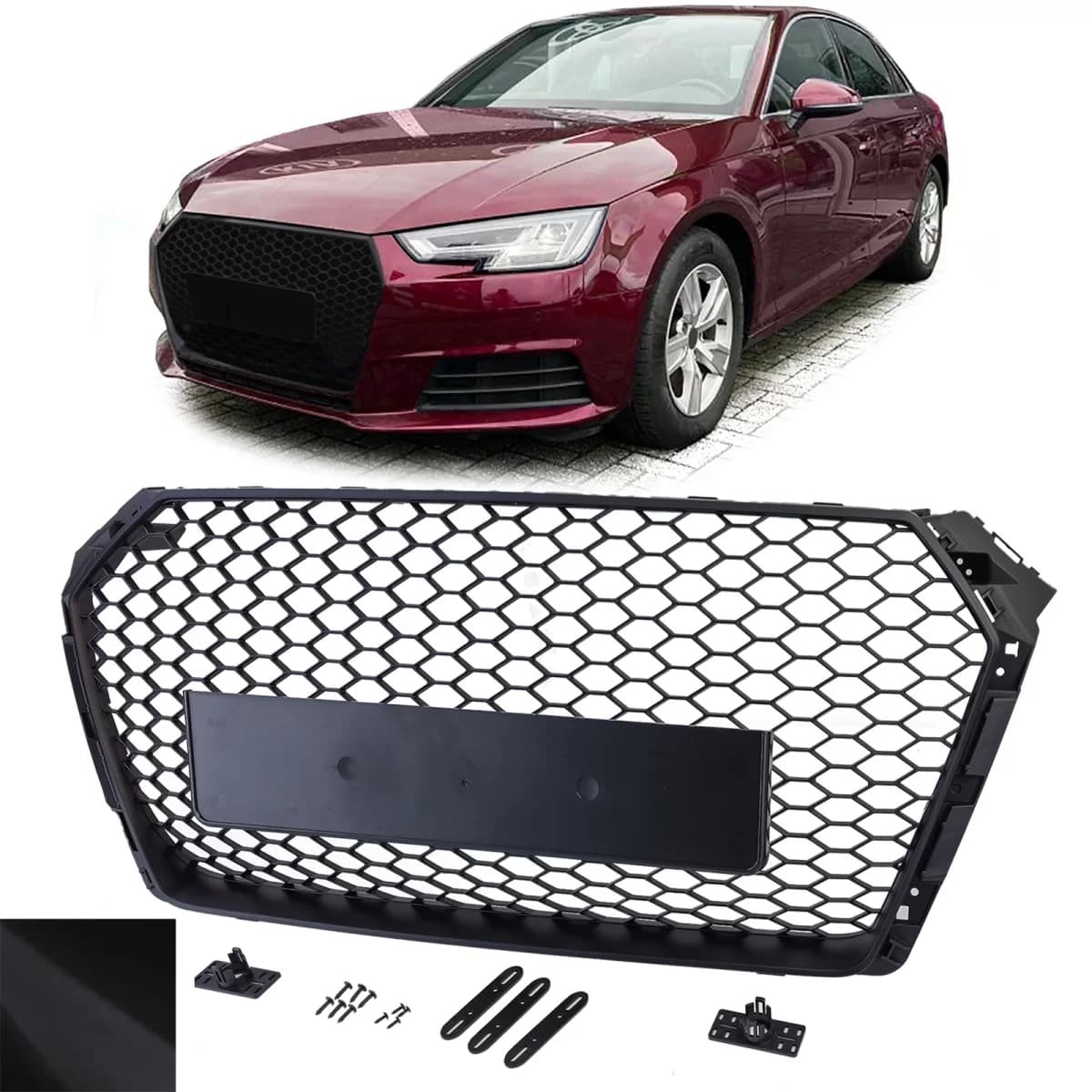 Honeycomb Sport Grille without Emblem Matte Black for Audi A4 B9 8W 15-19