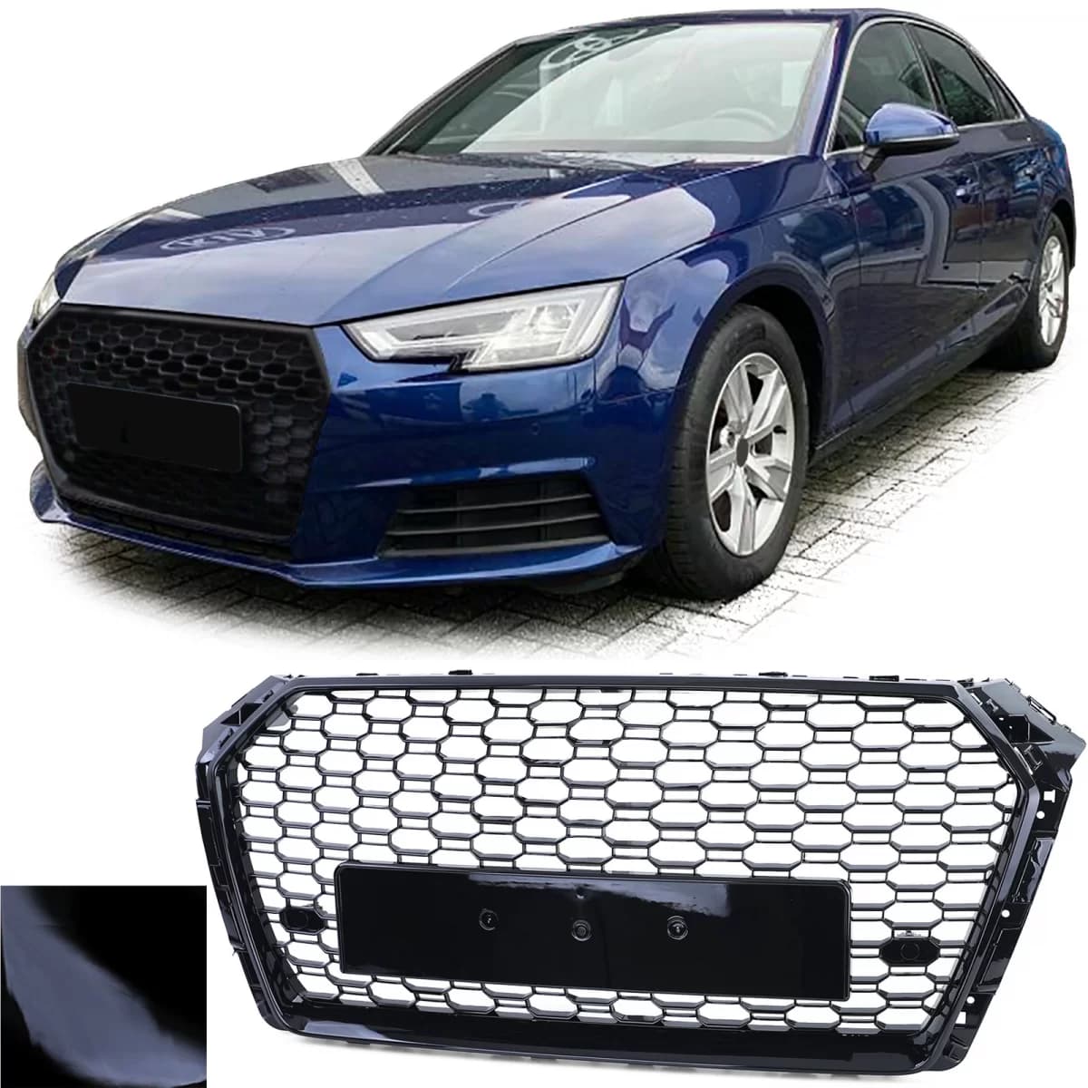 Honeycomb Sport Grille without Emblem Gloss Black for Audi A4 B9 8W 15-19