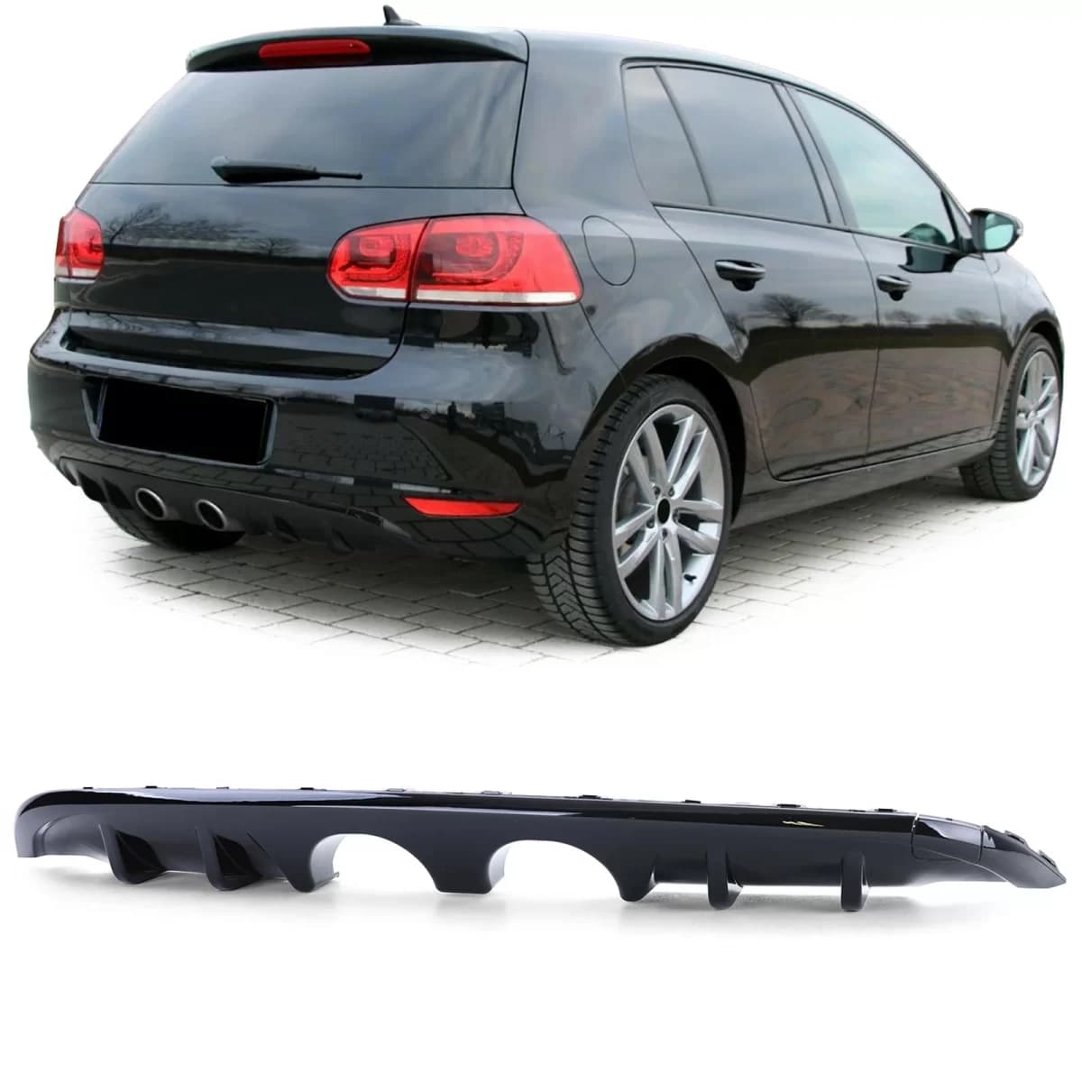 Sport rear diffuser twin pipe central glossy black for VW Golf 6 1K 08-13