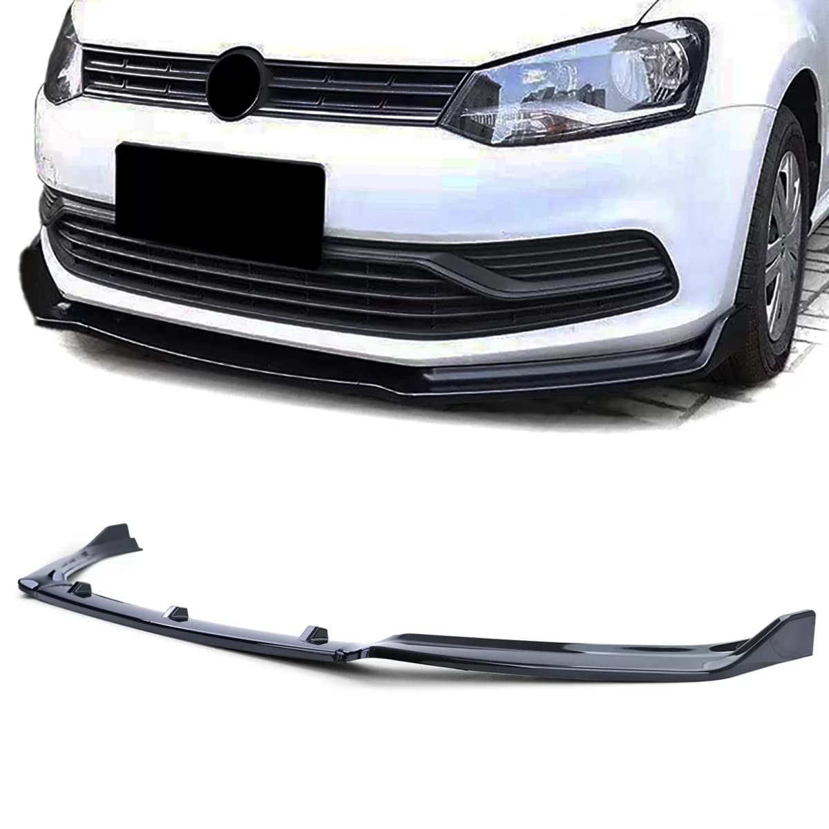CUP front spoiler lip gloss black for VW Polo 5 6C 14-17