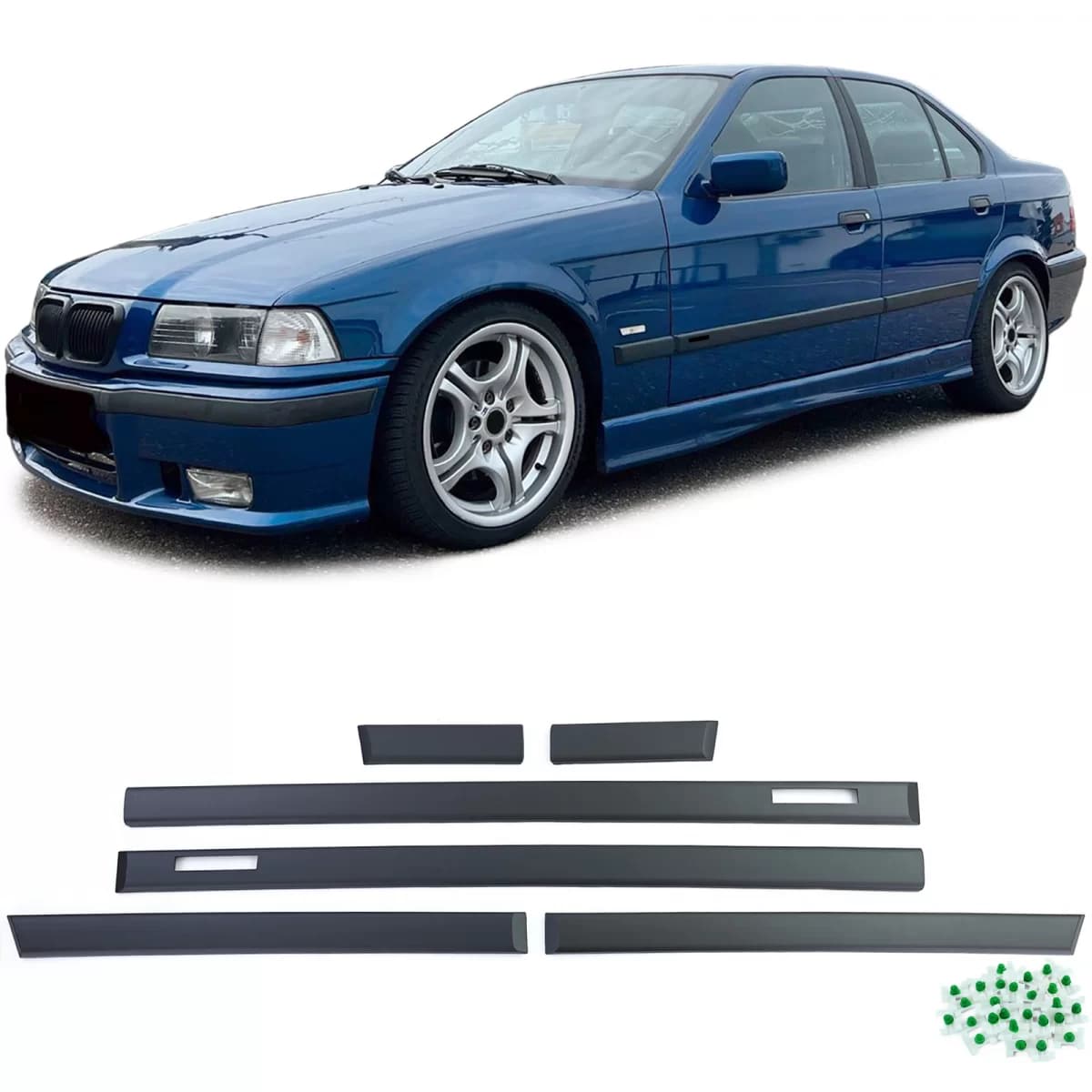 Door moldings impact trim 6-piece set fits BMW 3 Series E36 Sedan Touring M 90-99