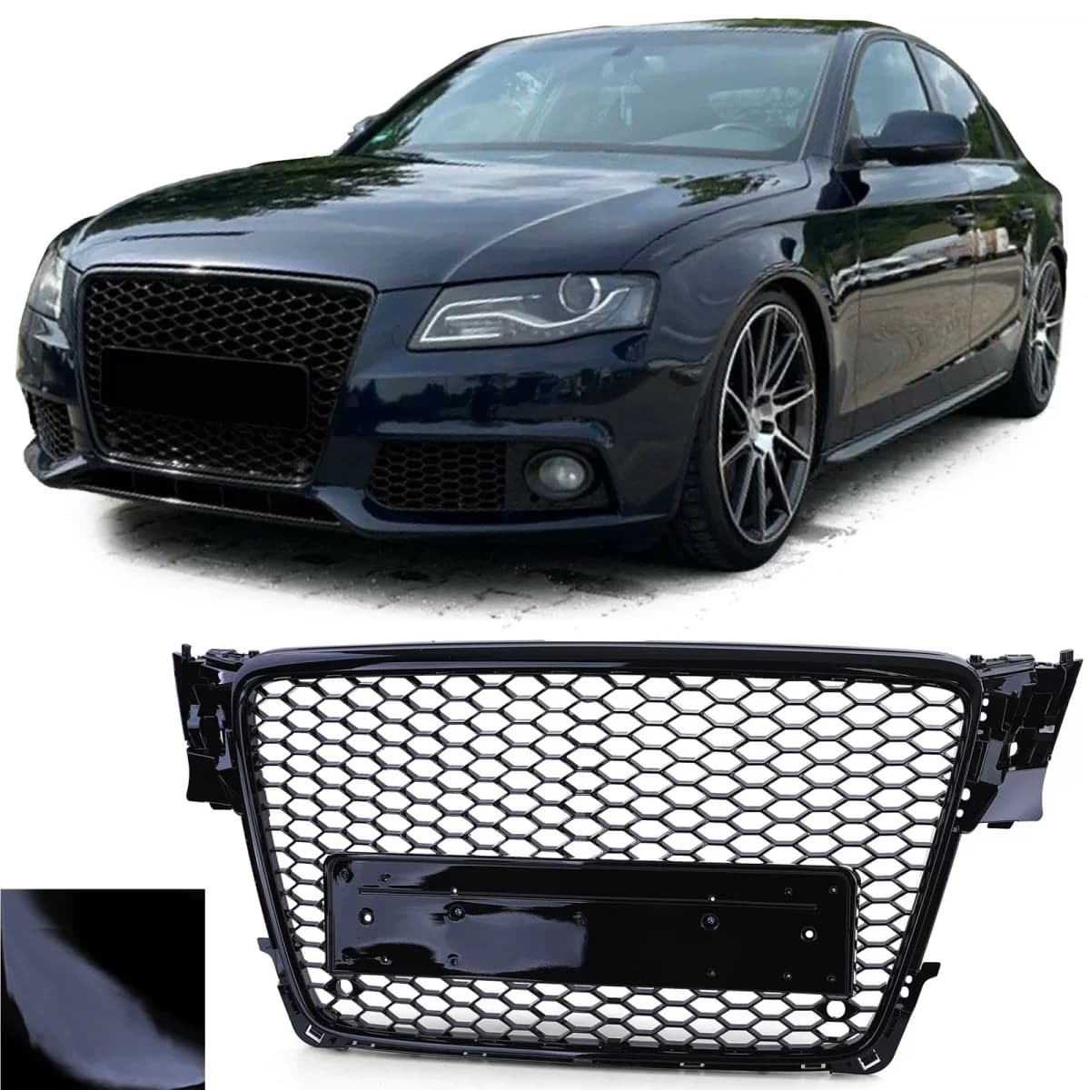 Honeycomb Sport Grille without Emblem Gloss Black for Audi A4 B8 8K 07-11