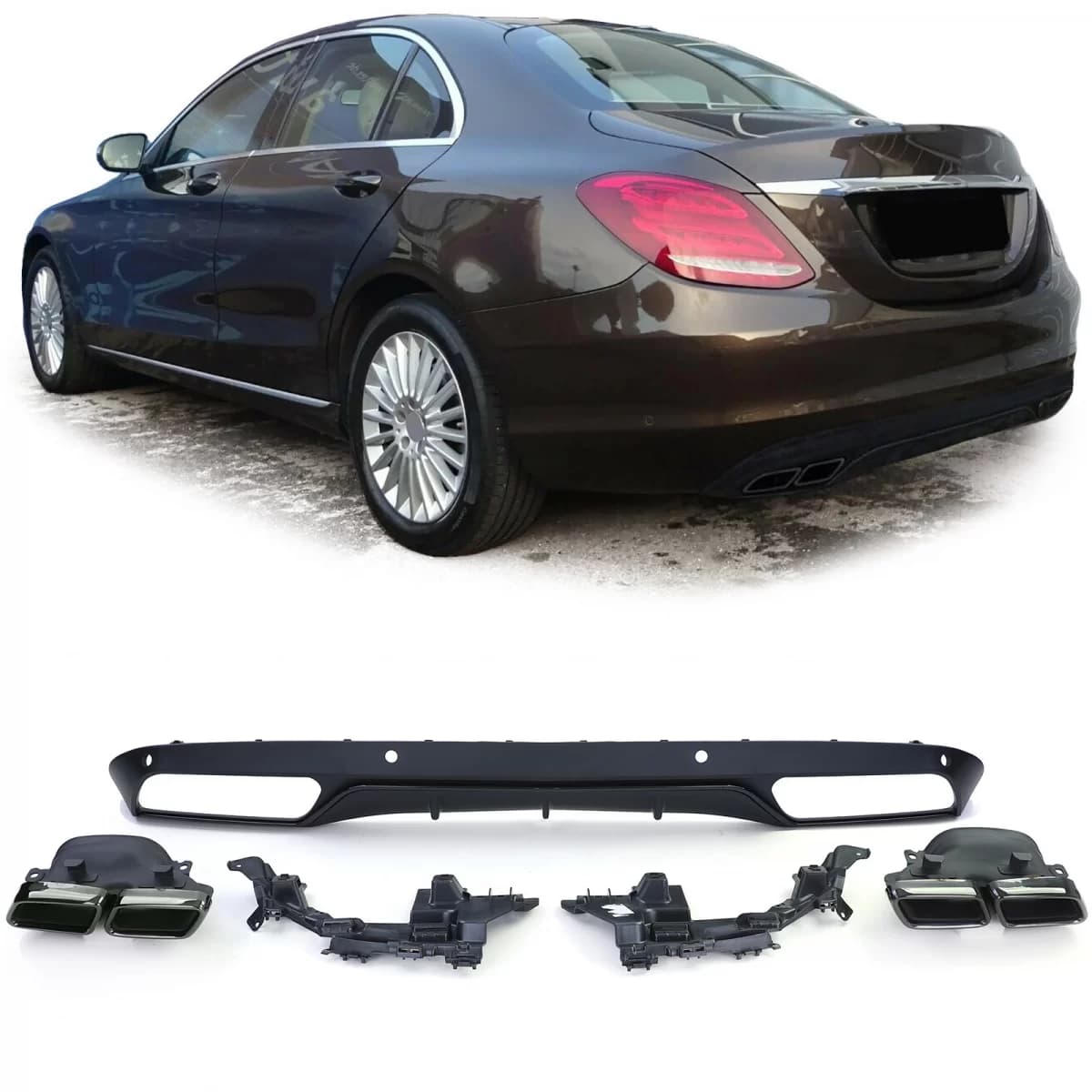 Sport rear diffuser with black tailpipes for Mercedes W205 sedan 14-18