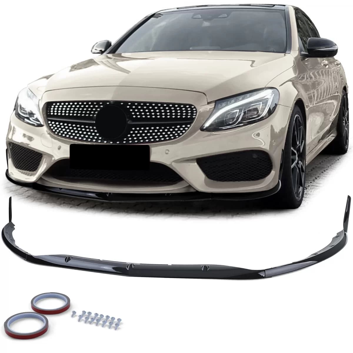Front spoiler lip sport look black gloss for Mercedes C W205 S205 14-21