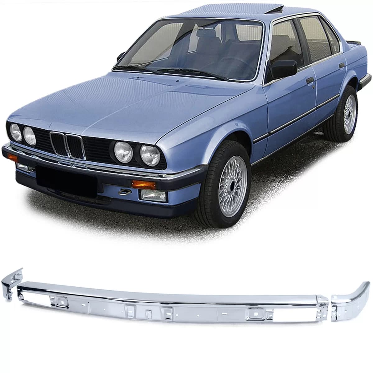 Front bumper chrome set right left center for 3 Series BMW E30 pre-facelift 82-87