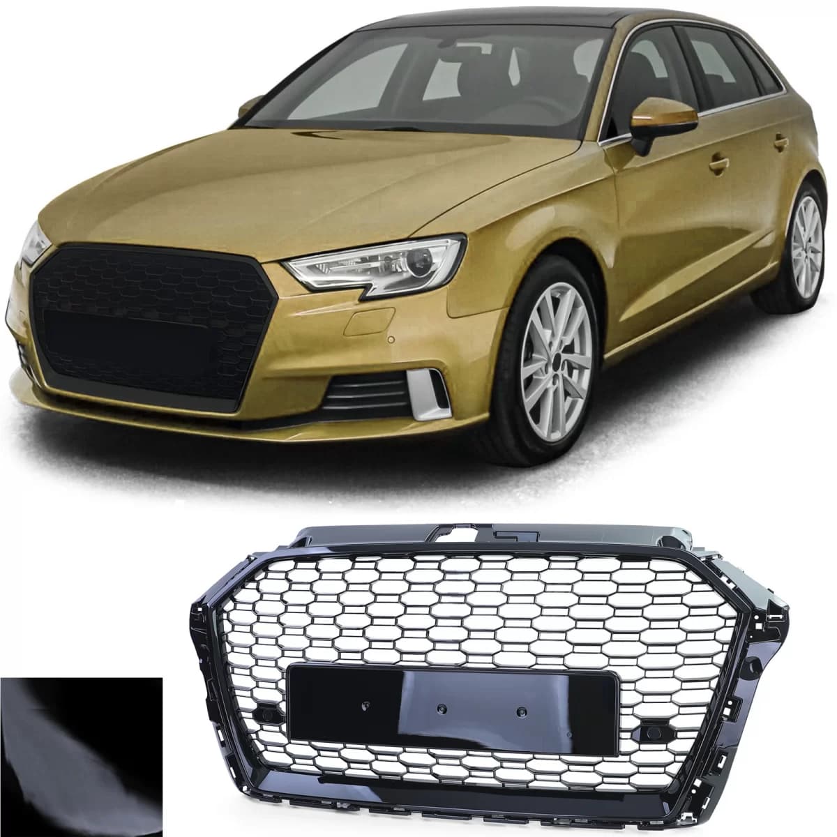 Sport grille honeycomb black gloss for Audi A3 8V 16-20 without ACC