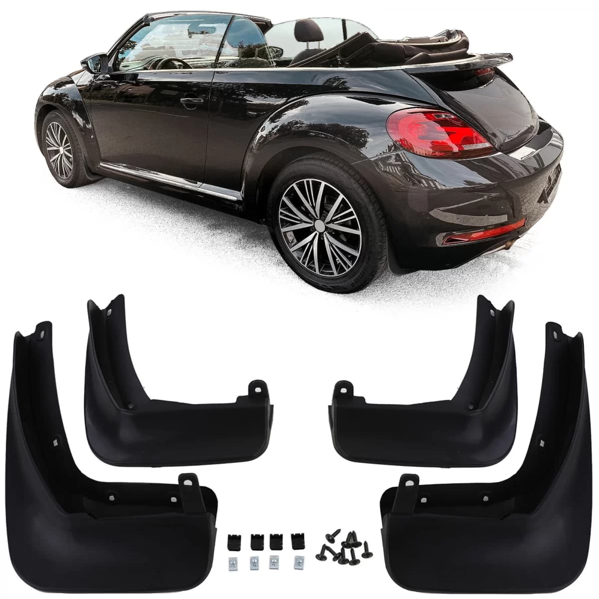 Premium mud flap set front and rear for VW Beetle + Cabrio 5C 11-19