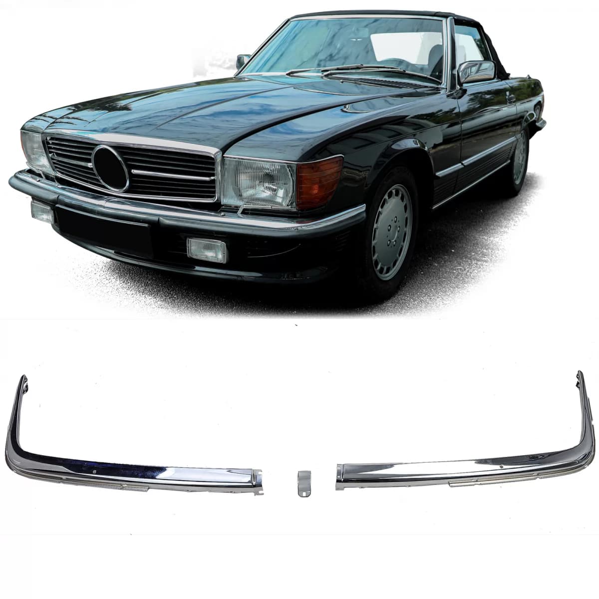 Chrome trims EU front bumper 1.8mm 3-piece for Mercedes SL R107 71-89