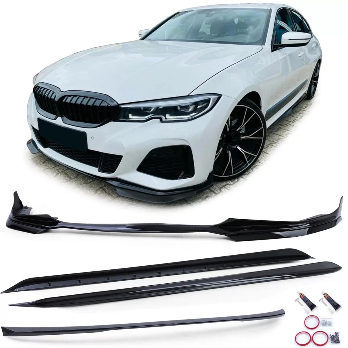 Body kit front rear spoiler side skirts black gloss for 3 Series BMW G20 2019-2022