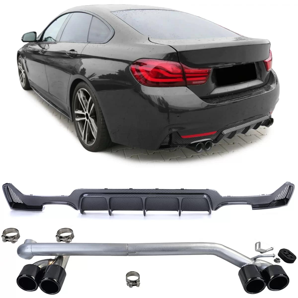 Rear diffuser carbon + sport-look tailpipe fits for BMW F32 F33 F36 425 428 430