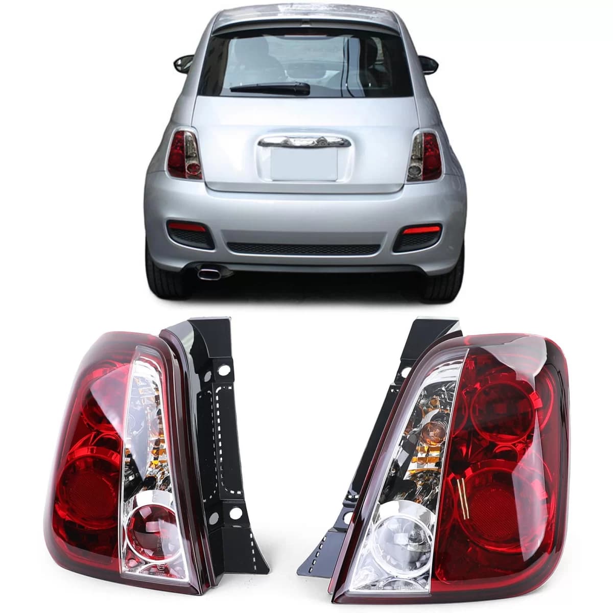 Clear Glass Tail Lights Red Clear for Fiat 500 2007-2015