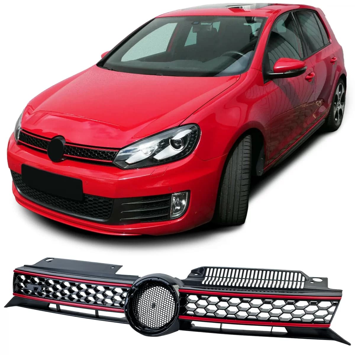 Sport honeycomb grille black red suitable for VW Golf 6 including GTI 08-13