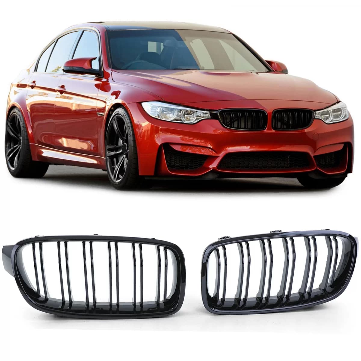 Sport double-slat kidney grille glossy black suitable for BMW F30 F31 11-19