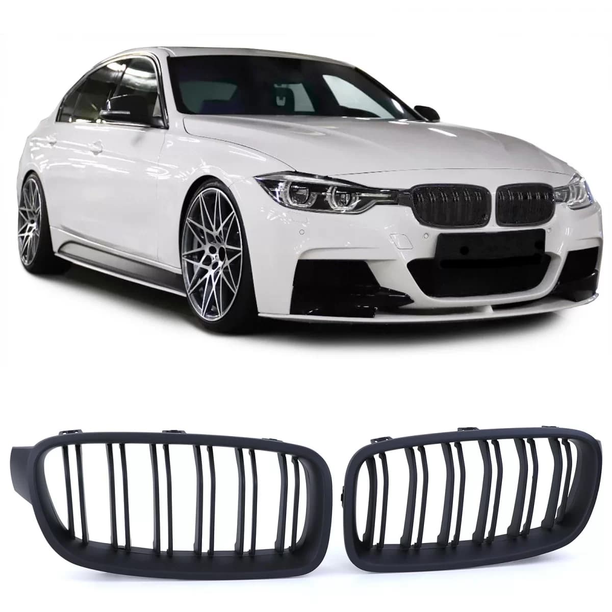 Double Slat Kidney Grille Performance Gloss Black for 3 Series BMW F30 F31 2011-2019