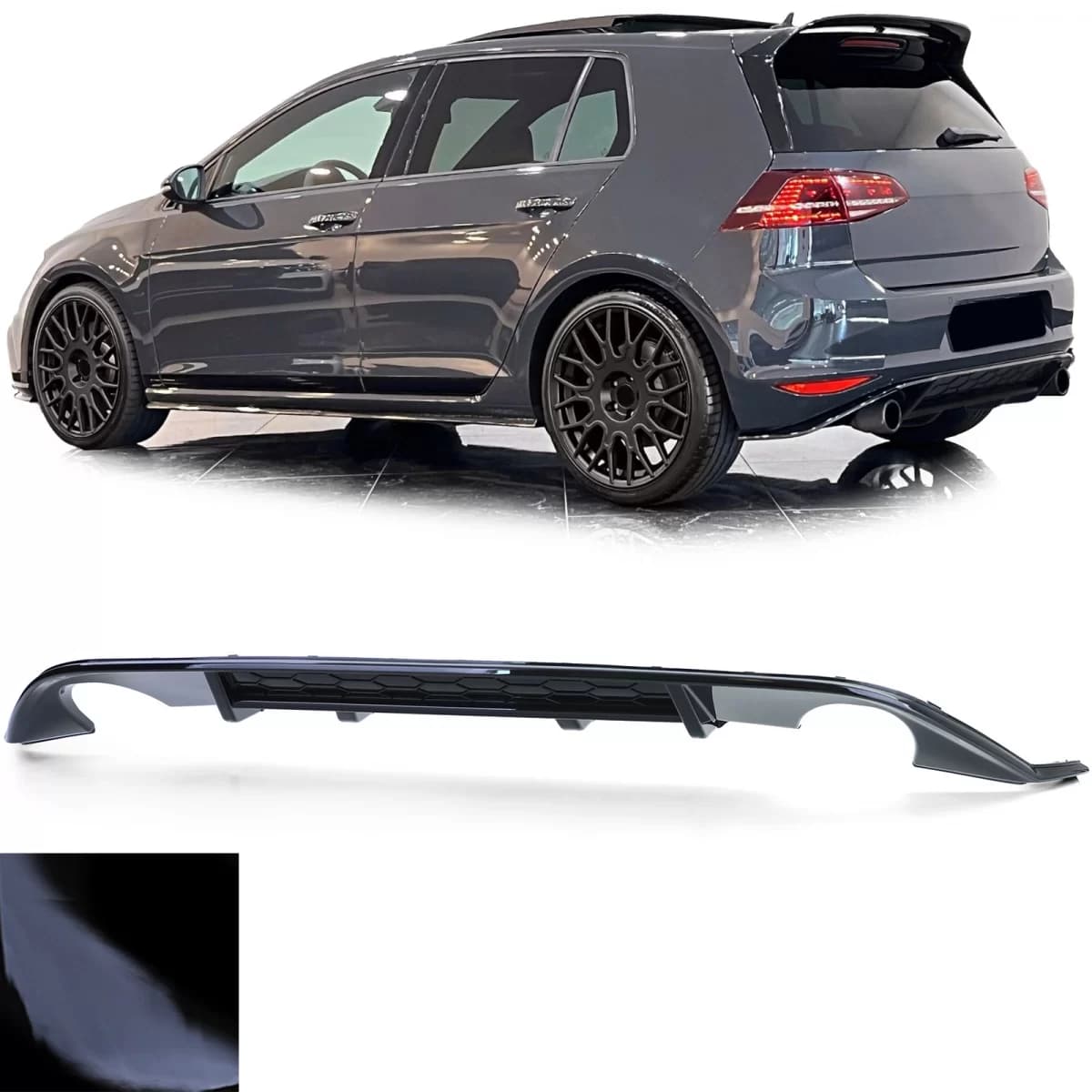 Sport rear diffuser single pipe on both sides gloss black for VW Golf 7 GTI 13-17