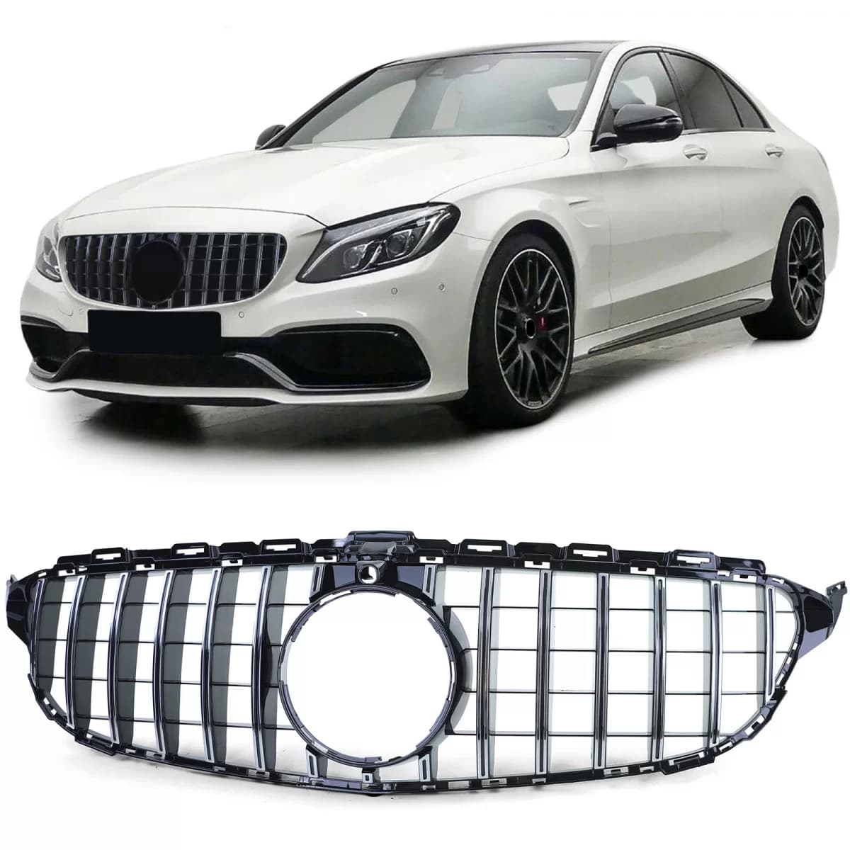 Sport Grille Black Gloss Chrome for Mercedes C Class W205 S205 2014-2018