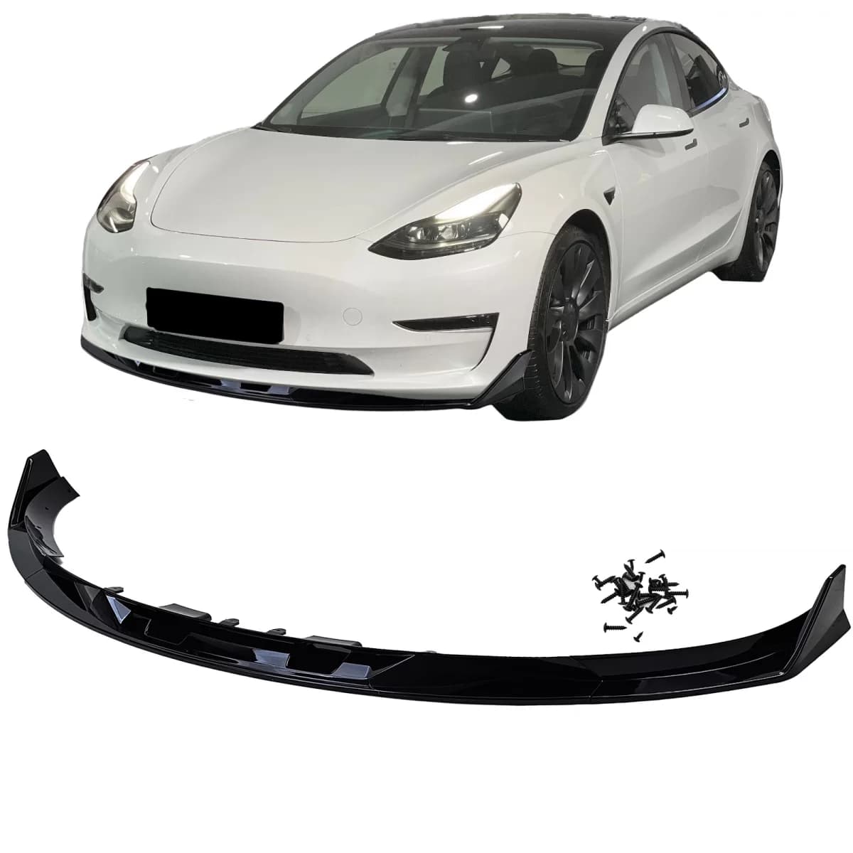 Front spoiler performance lip gloss black fits for Tesla Model 3 from 2018