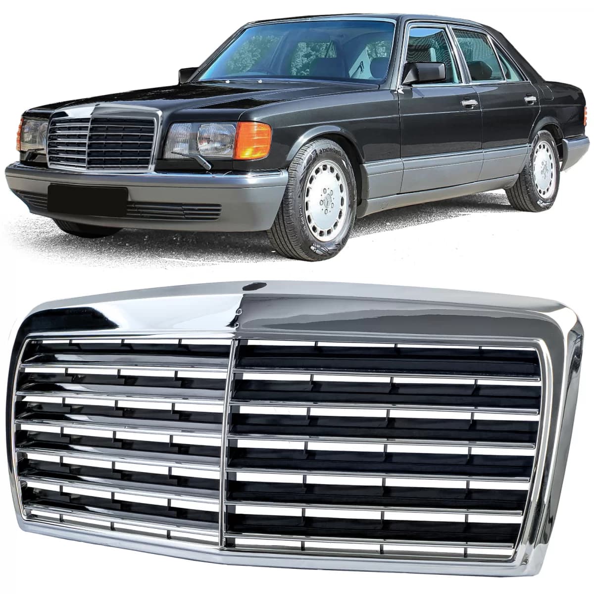 Radiator grille 12 ribs sport look suitable for Mercedes W126 1980-1991