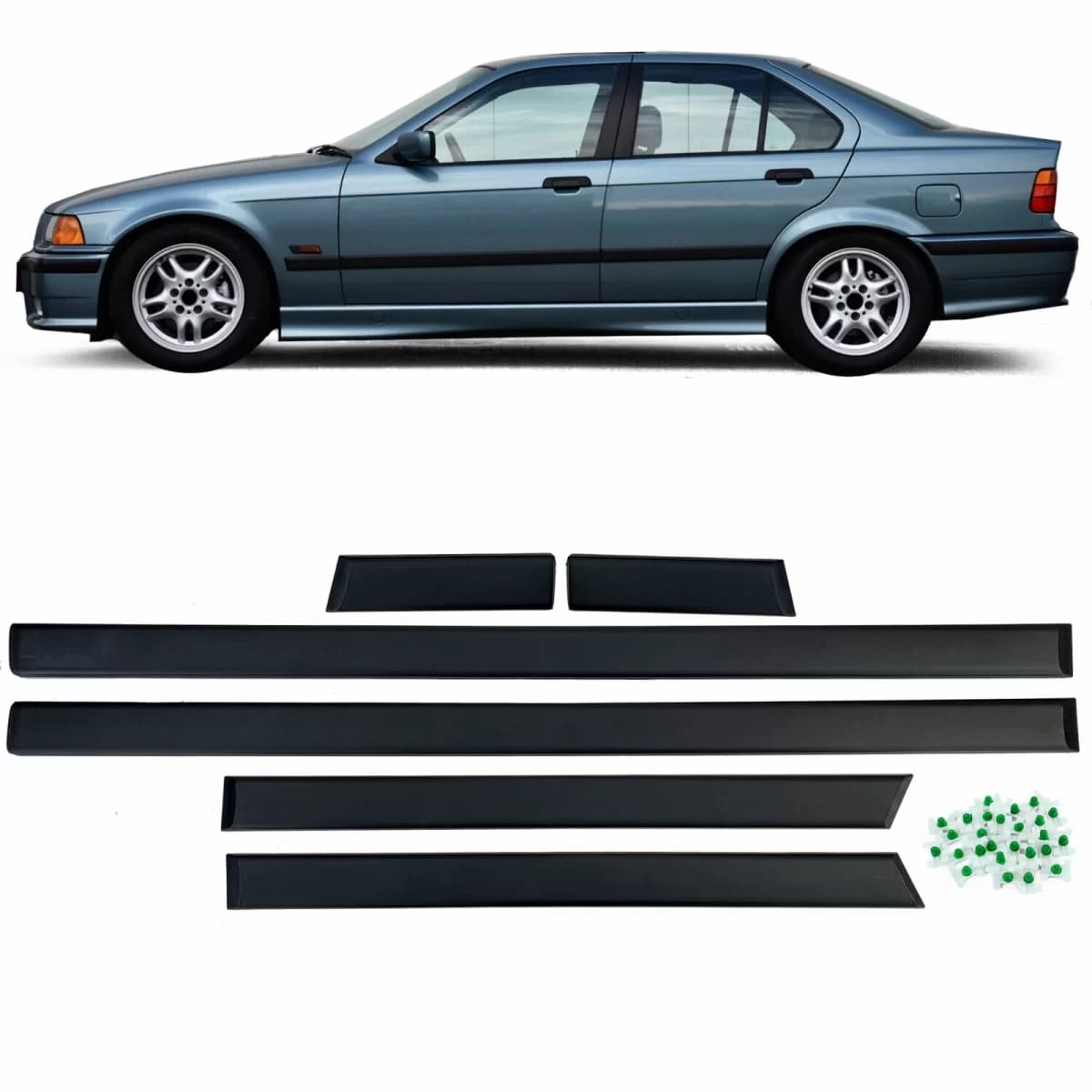 Door moldings impact trim 6-piece set fits 3 Series BMW E36 Sedan Touring M 90-99