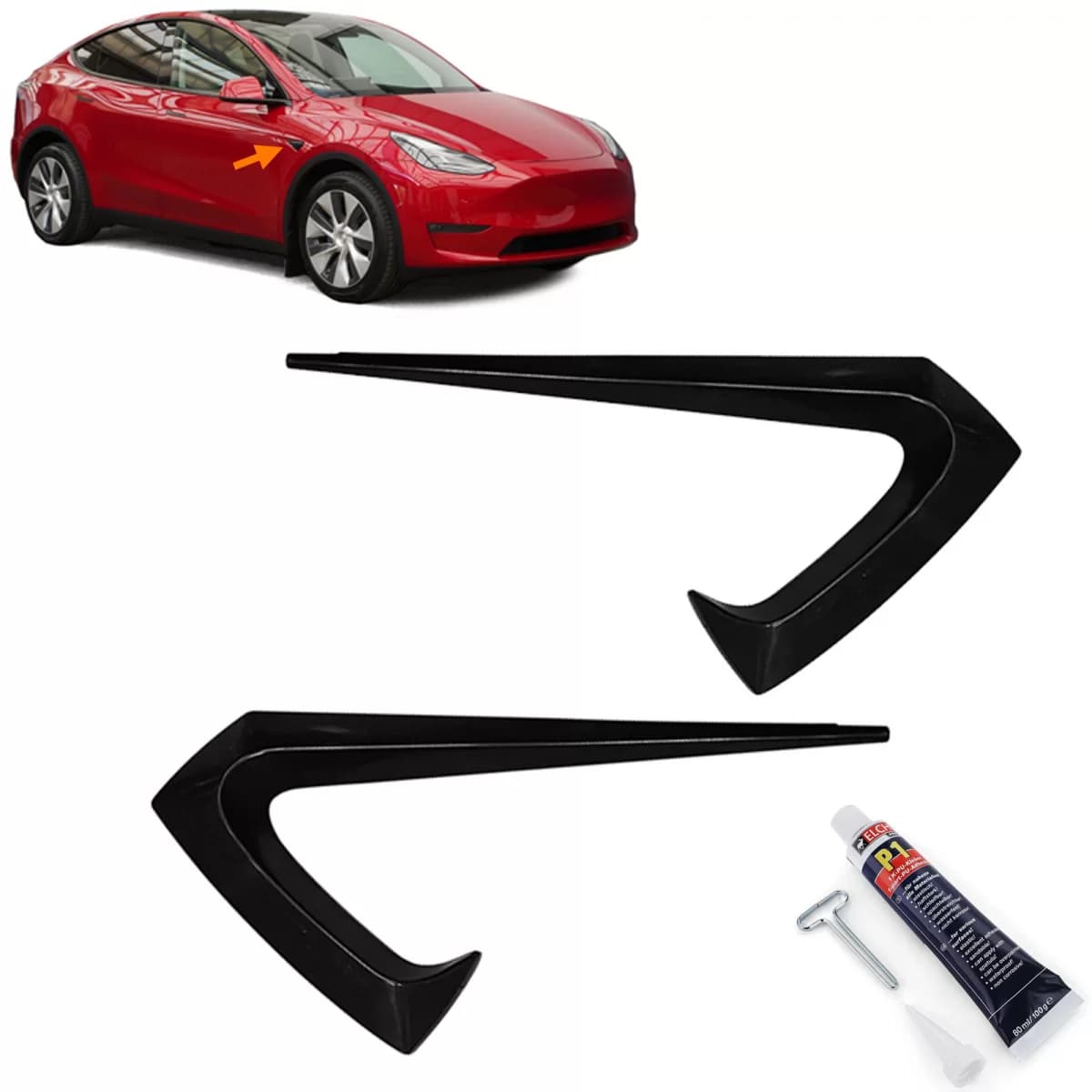 Spoiler trims side camera black gloss fits for Tesla Model 3