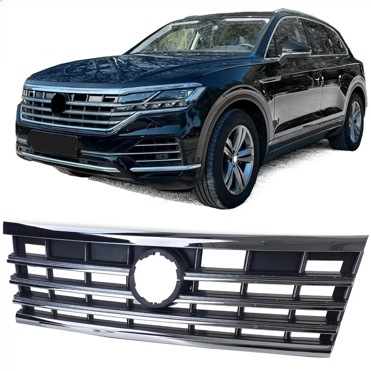 Radiator grille black with chrome strips fits VW Touareg III from 2018