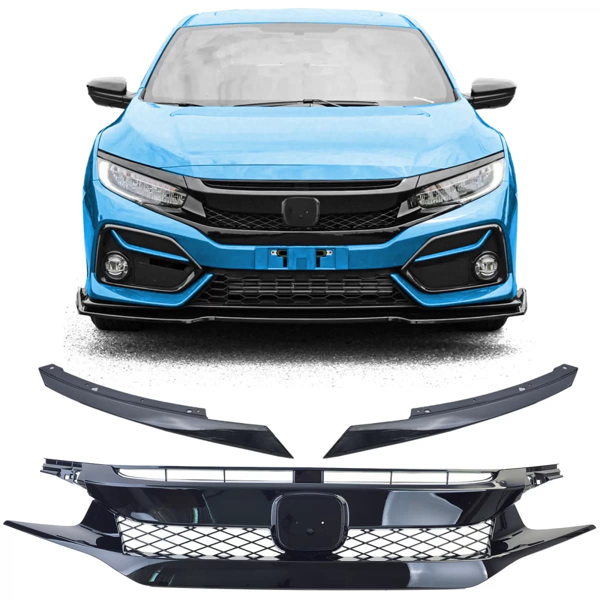 Honeycomb Grille TR Performance Gloss Black for Honda Civic X FC FK 2016-2020