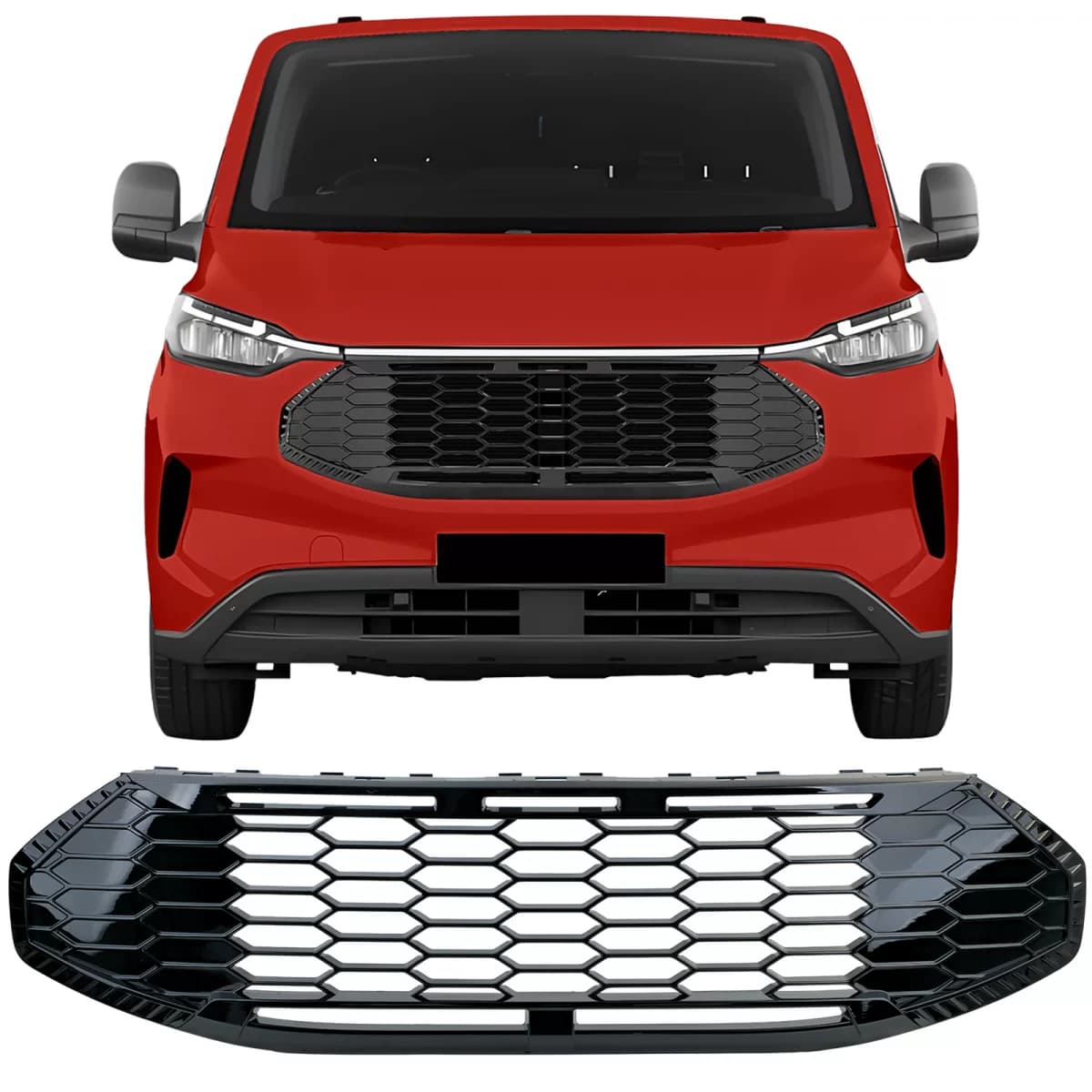 Radiator grille without emblem Gloss Black for Ford Tourneo Transit Custom from 2023