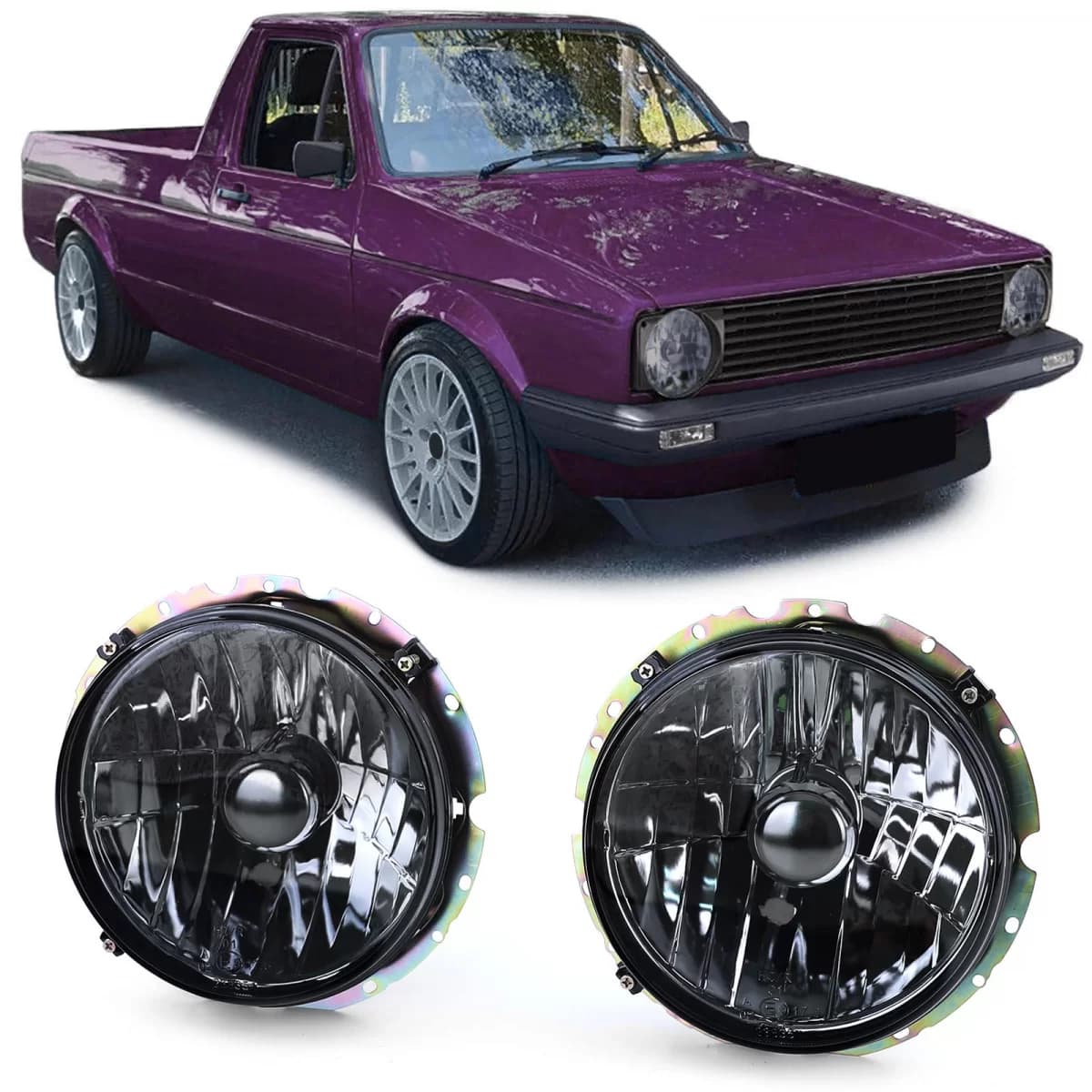 Clear Glass Headlights Black Smoke H4 Pair for VW Caddy I 82-92 + Jetta I 79-84