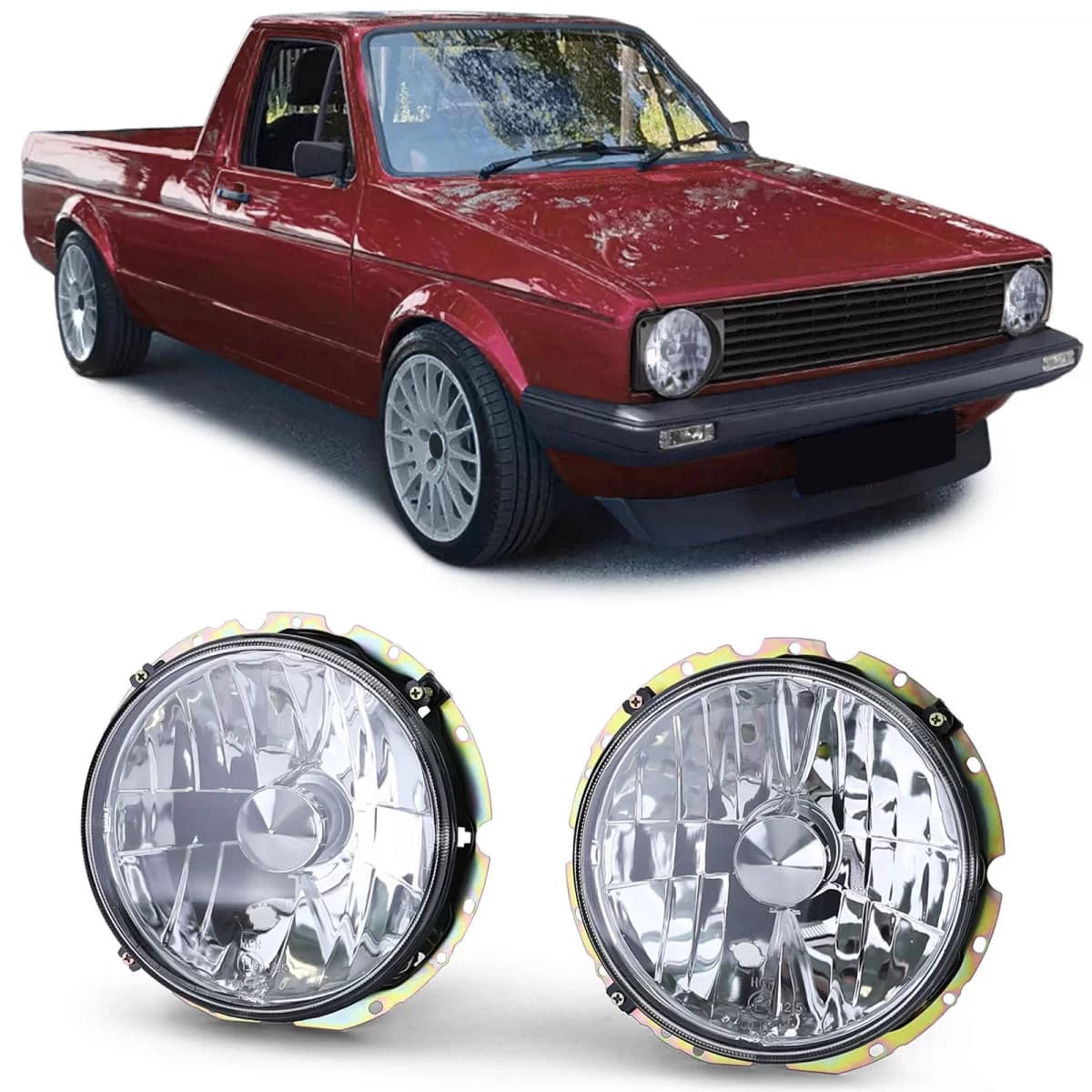Clear glass headlights H4 chrome for VW Caddy I 82-92 + Jetta I 79-84
