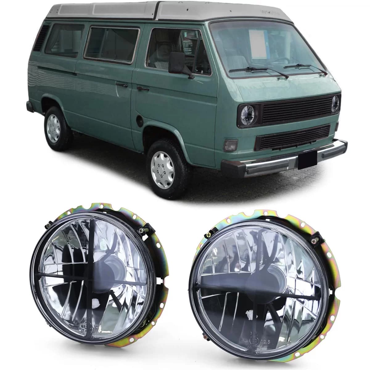 Clear glass headlights black smoke with crosshair for VW T2 73-79 + T3 79-92